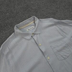 Tommy Bahama Shirt Mens L Blue Geometric 100% Silk Short Sleeve Casual Beach